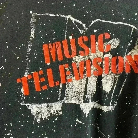 Forever 21 MTV Long Sleeve Shirt Black with White Paint Splatters Size M/L - Picture 3 of 7